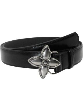 Women's Black With Silver Flower Western Strap Vintage Leather Belt Cowgirl